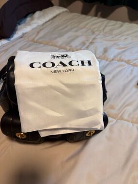 Coach Black Leather Quilted Shoulder Bag with Gold Hardware